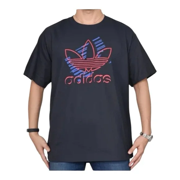 adidas Og Sketch Trefo Crew Neck Short Sleeve T-Shirt Mens Black Casual Tops 2XL - Picture 2 of 12